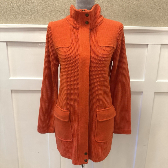 Lauren Ralph Lauren Sweaters - Lauren Ralph Lauren Knit Sweater Coat Size:M Orange Cardigan Full Zip Button